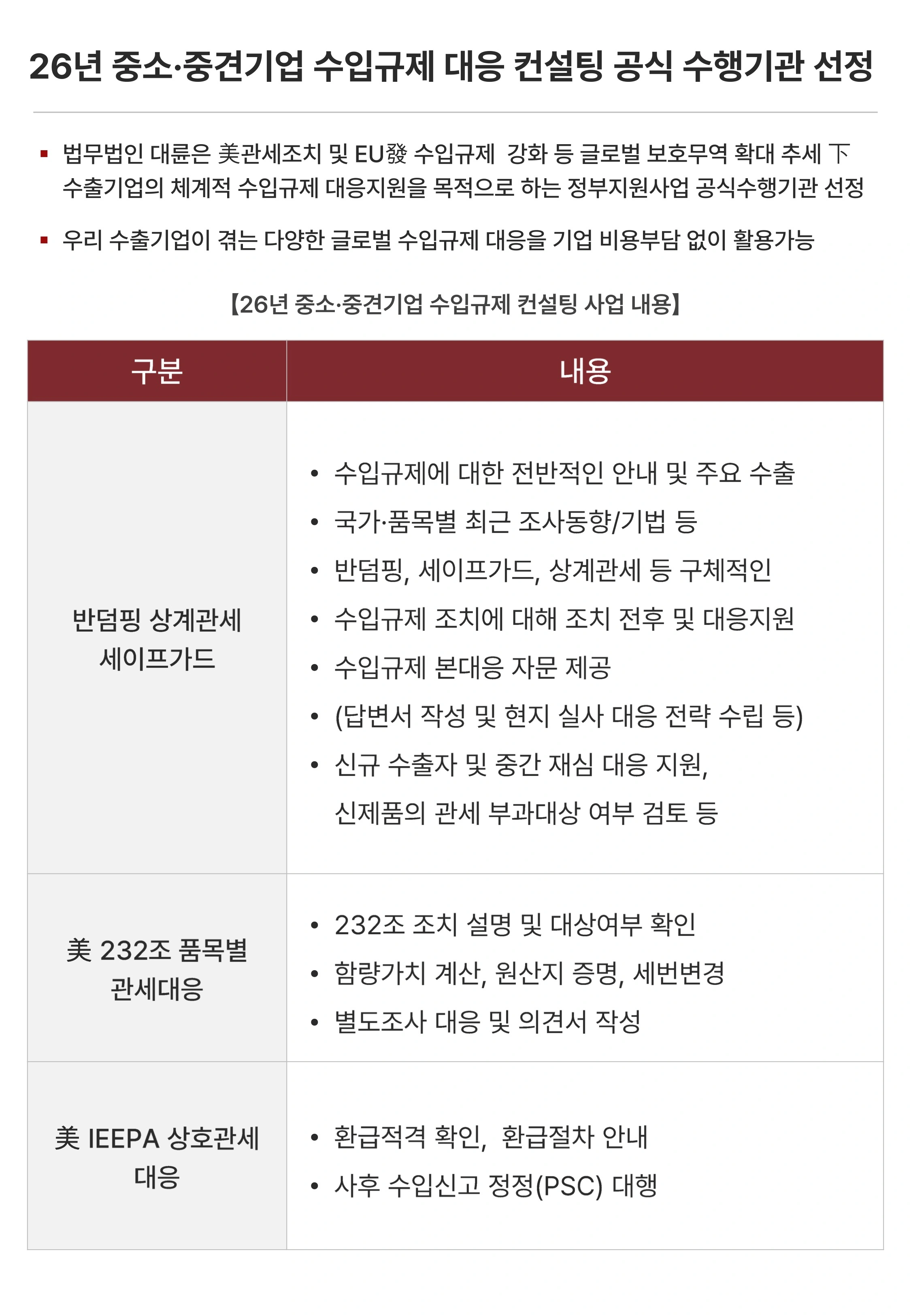 대미수출기업을 위한 미상호관세환급 등 해외진출 토탈법률서비스 안내 4페이지